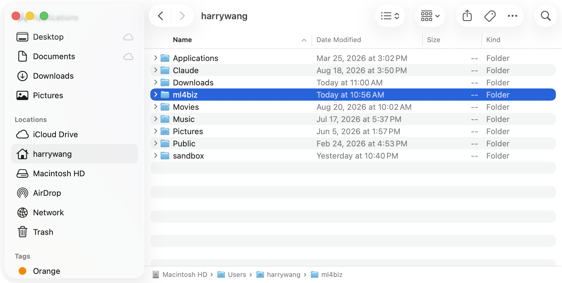 ml4biz folder in Finder