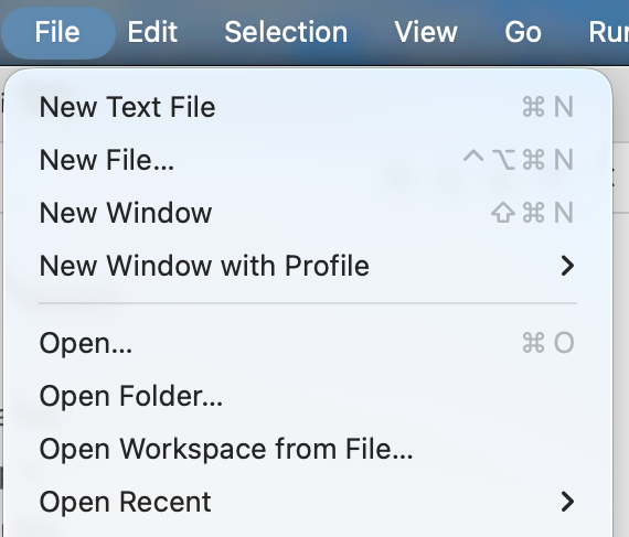 File menu, Open Folder|292